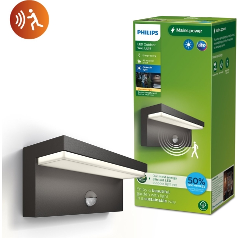 Philips Bustan wandlamp - Ultra Efficient - antraciet - met sensor - 3,8W