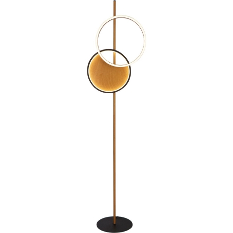 Searchlight Curio - Vloerlamp - 39 X 150 Cm - 29W Dimbare LED Incl. - Zwart En Houteffect