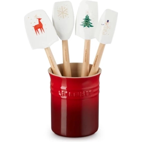 Le Creuset - Pot met 4 Spatels Kersenrood/ Wit