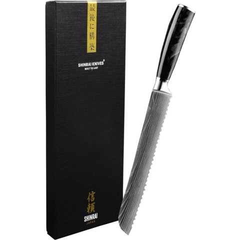 Shinrai Knives - Damascus Print Epoxy Onyx Broodmes 20 cm