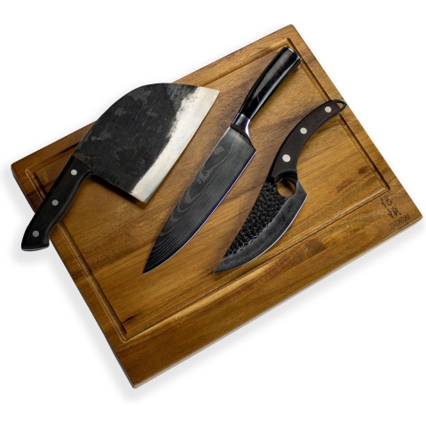 Shinrai Knives - 3 Zwarte messen + Snijplank
