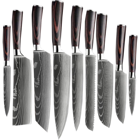 Shinrai Knives - Damascus Print 9-delige Messenset