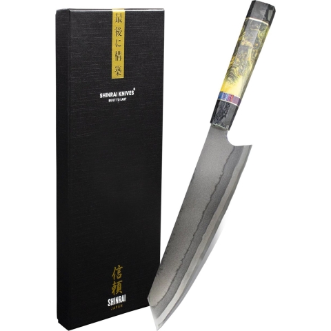 Shinrai Knives - Damascus Kiritsuke Mes 7 Layer - Special Edition 23 cm