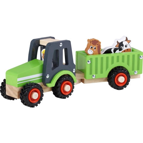 Houten tractor met dieren groen