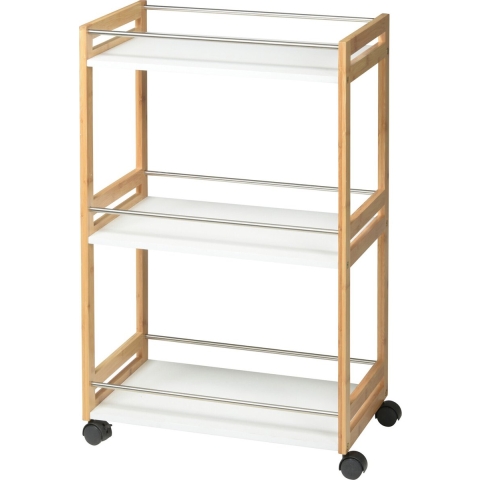 Keuken opberg trolley/roltafel met 3 plankjes - bruin/wit - bamboe - 51 x 30 x 80 cm -