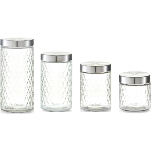 7x Glazen voorraadpotten/bewaarpotten 750/1200/1500/2000 ml geruit -