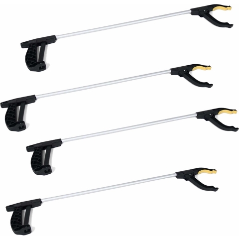 Zwerfvuilgrijper/afvalgrijper zwart/grijs - 12x - 76 cm - kunststof - Grijparm - Vuilnisgrijper -