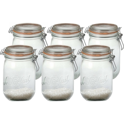 Voorraad/weckpot - 6x - transparant - glas - 17,6 x 8,5 cm - 1 L - Le Parfait -