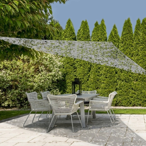 Schaduwdoek/zonnescherm driehoek camouflage grijs 3.6 x 3.6 x 3.6 meter met ophanghaken -