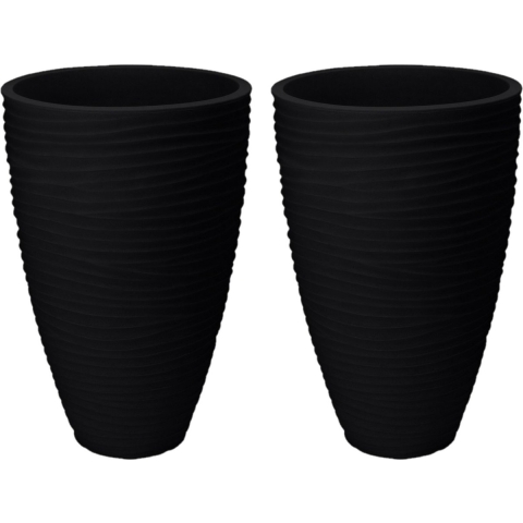 Plantenpot/bloempot Dunes - 2x - Tuin - stevig kunststof - antraciet - D40 x H60 cm -