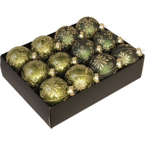 Kerstballen - 24x - 12 stuks - groen - 7.5 cm - Luxe glazen kerstballen - kerstversiering -