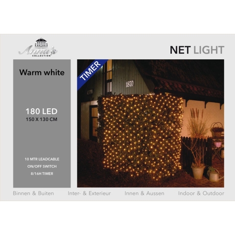 2x stuks kerstverlichting lichtnet met timer 180 lampjes warm wit 150 cm -