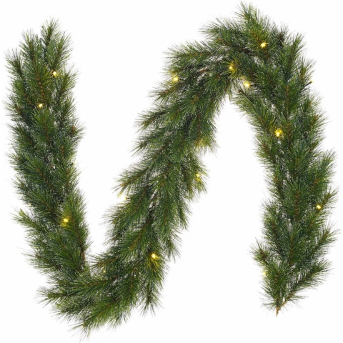 2x stuks groene dennenslingers/dennen guirlandes met verlichting 25 x 180 cm -