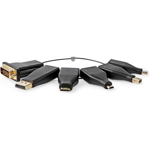 Nedis CCGB34999BK Hdmi™-adapter Displayport Male / Dvi-d 24+1-pins Male / Hdmi™ Micro-connector / Hdmi™ Mini-connector / Mini-displayport Male / Usb-c™ Male Hdmi™ Female Verguld Recht Pvc Zwart 6 Stuks Doos