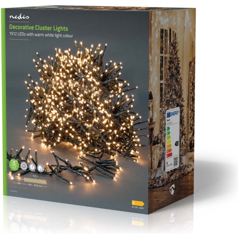 Nedis CLCS1512 Decoratieve Verlichting Cluster 1512 Led&apos;s Warm Wit 11.00 M Licht Effecten: 7 Binnen & Buiten Netvoeding