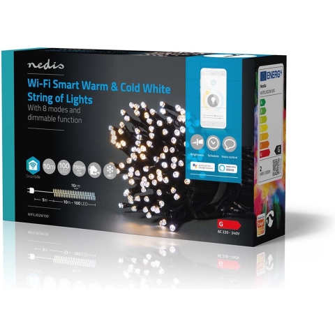Nedis WIFILX02W100 Smartlife Decoratieve Led Koord Wi-fi Warm Tot Koel Wit 100 Led&apos;s 10.0 M Android™ / Ios