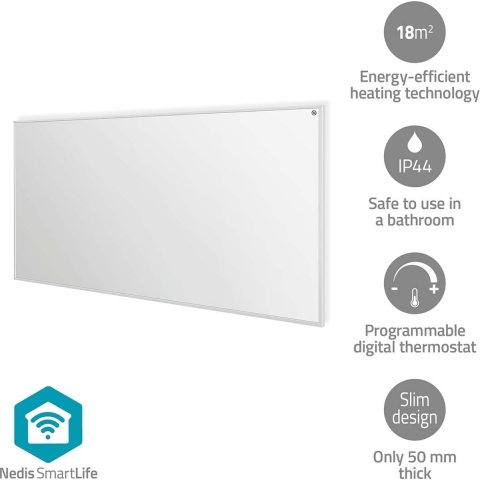 Nedis SmartLife Infrarood verwarmingspaneel | 700 W | 1 Warmte Stand | Instelbare thermostaat | Afstandsbediening | IP44 | Wit - HTIP700WTW
