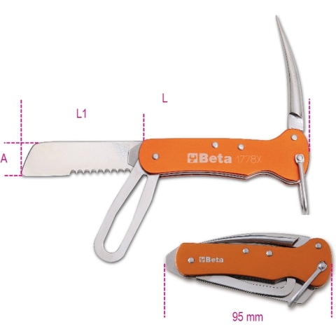 Beta Mes voor nautische werkzaamheden, roestvast stalen lemmet. 1778X - 017780050