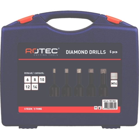 Rotec 5 delige Diamanttegelborenset m14 6/8/10/12/14 mm - 7579001
