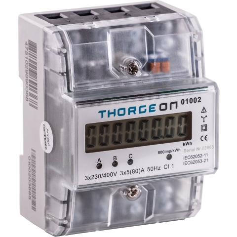 Thorgeon KWH meter 3-fase digitaal transparant 80A + puls - 4518255