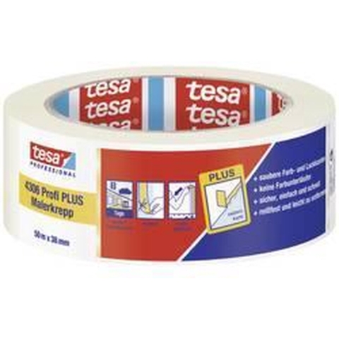 Tesa Afplakband | licht gecrêpt | lichtbeige | lengte 50 m | breedte 38 mm | wiel | 8 stuks - 04306-00045-02 04306-00045-02