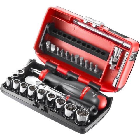 Facom compacte 1/4" doppenset 12 kant met ratel metstofdichte kop - inch - RL.NANO-U112
