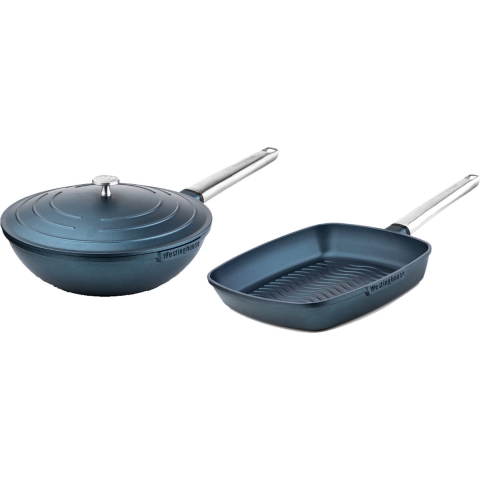 Westinghouse Pannenset Performance (wokpan + grillpan) ø 28 cm - blauw - inductie en alle andere warmtebronnen