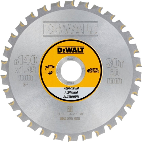 DeWALT Cirkelzaagblad voor Aluminium | Ø 140mm Asgat 20mm 30T - DT1910-QZ