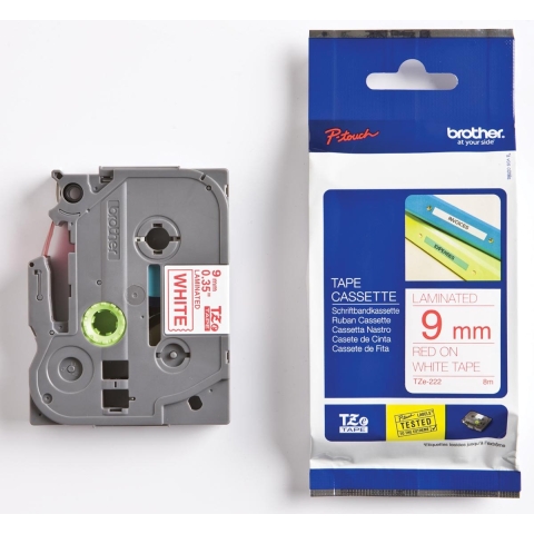 Labeltape Brother TZe, TZ TZe-222 PET Tapekleur: Wit Tekstkleur:Rood 9 mm 8 m