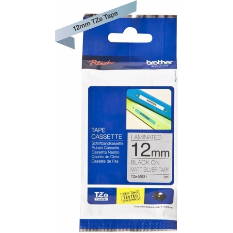 Brother TZe-M931 Labeltape metallic PET Tapekleur: Zilver (mat) Tekstkleur: Zwart 12 mm 8 m