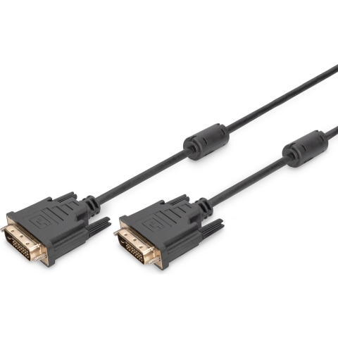 Digitus AK-320101-100-S DVI-kabel DVI Aansluitkabel DVI-D 24+1-polige stekker, DVI-D 24+1-polige stekker 10.00 m Zwart Schroefbaar, Met Ferrietkern