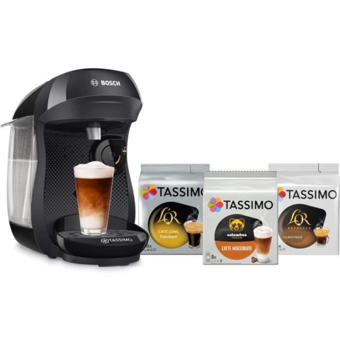 Tassimo bundel - 1 zwarte Happy koffiemachine + 3 pakjes T-Discs - BOSCH - TAS102EC3