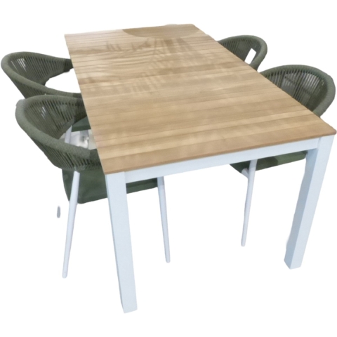 Tuinset Arashi tafel white, teak 169x90 cm met 4 stoelen Matera stoel white, green - Yoi