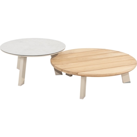 Emma set van 2 salontafels latte, 65 en 80 cm dia. printed keramiek / teak top Taste - Taste
