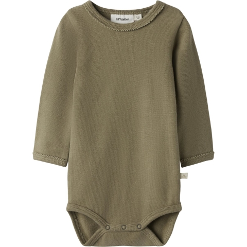 Lil Atelier Romper l/s - Rib - Slijm - NbfThoro - Sepia tint - Lil Atelier - 56 - Romper L/S