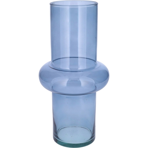 Bloemenvaas - blauw - transparant gerecycled glas - D15 x H31 cm -