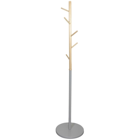 Home Deco Factory Kapstok - grijs - metaal/hout - 6 haken - 173 cm - staand -