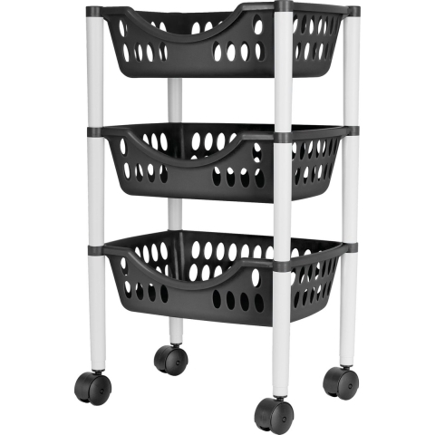 Keukentrolley - 3-laags - grijs/wit - kunststof - 39 x 26,5 x 66,5 cm -