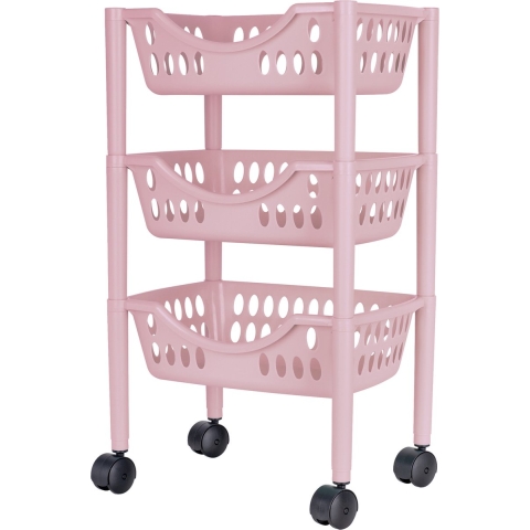 Keukentrolley - 3-laags - roze - kunststof - 39 x 26,5 x 66,5 cm -