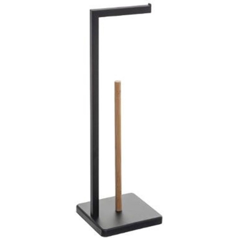 WC/toiletrolhouder - met reservoir - zwart - 20 x 20 x 64 cm - metaal/bamboe - voor 4 rollen -