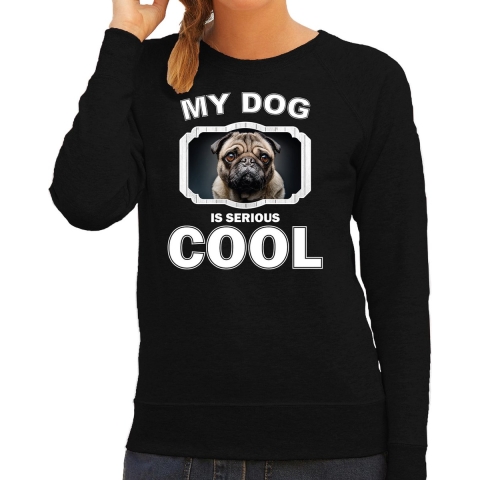 Mopshond honden sweater / trui my dog is serious cool zwart voor dames M -
