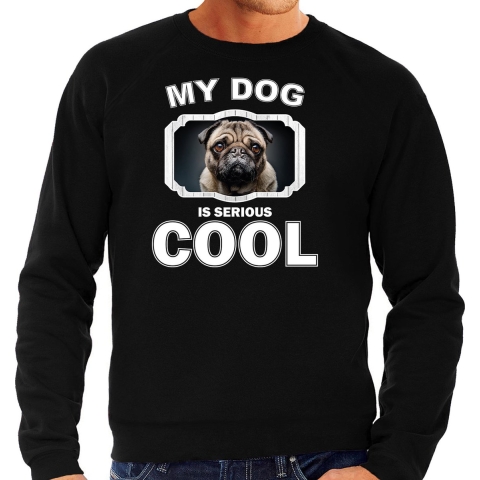 Mopshond honden sweater / trui my dog is serious cool zwart voor heren S -