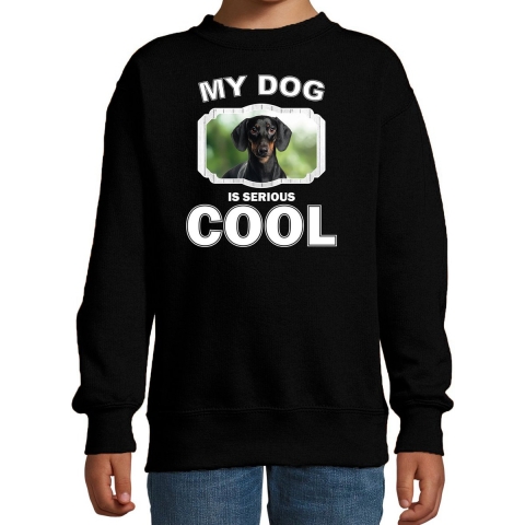 Coole teckel honden trui / sweater my dog is serious cool zwart voor kinderen 3-4 jaar (98/104) -