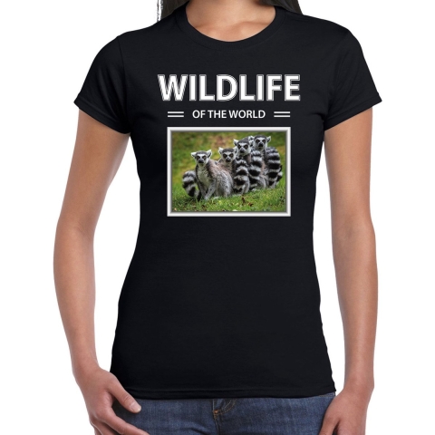 Ringstaart maki t-shirt met dieren foto wildlife of the world zwart voor dames XS -