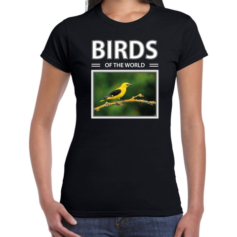 Wielewaal vogels t-shirt met dieren foto birds of the world zwart voor dames L -