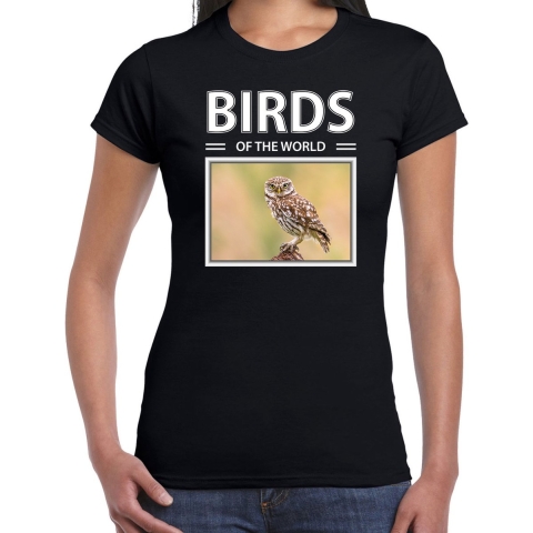 Steenuilen t-shirt met dieren foto birds of the world zwart voor dames 2XL -