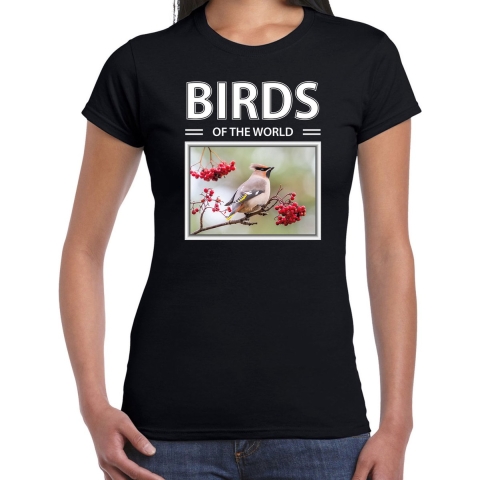Pestvogels t-shirt met dieren foto birds of the world zwart voor dames L -