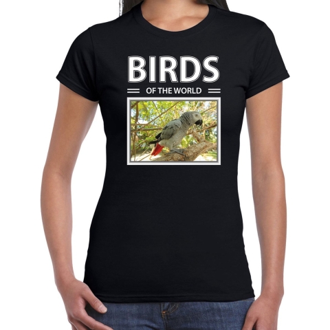 Papegaaien t-shirt met dieren foto birds of the world zwart voor dames L -