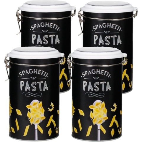 Set van 4x stuks pasta voorraadbussen/bewaarblikken metaal 11 x 19 cm -