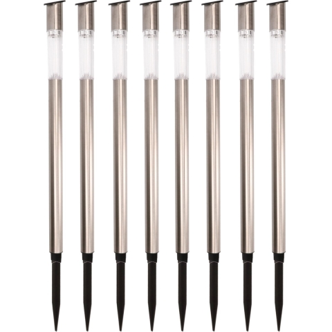 10x Buiten/tuin Led zilveren stekers solar verlichting 57 cm Rvs warm wit -